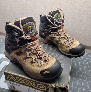 ASOLO Stynger GXT High top Hiking Boots, Women's Size 8, Tan/Black/Orange